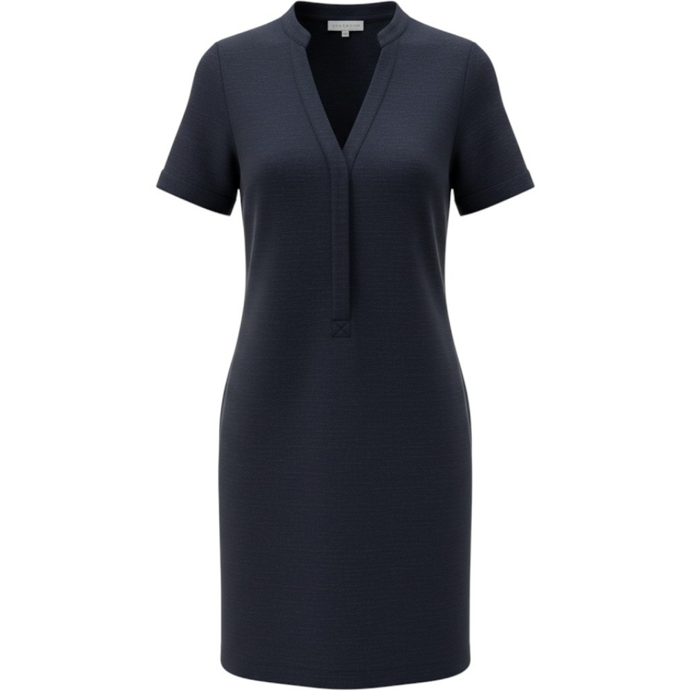 Anatomie Women Shift Dress XS Navy Mandarin V-Neck Pockets Quiet Luxury Preppy